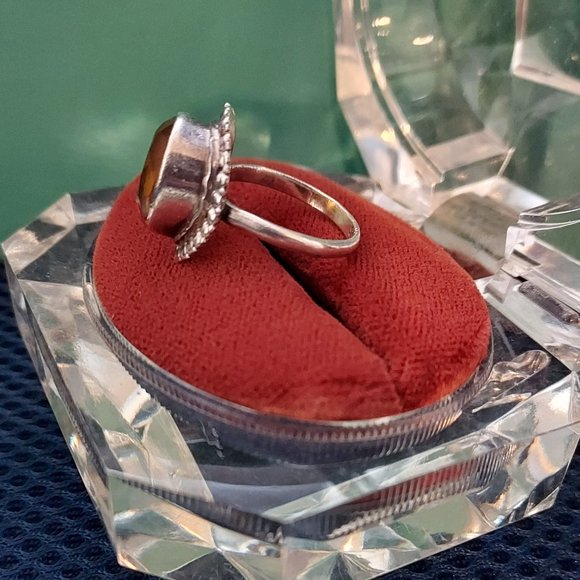 Sterling Orange tear drop  ring size 6.5 - Picture 2 of 12